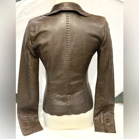 ELIE TAHARI Women's Brown Leather Jacket, size XS - Picture 2 of 5